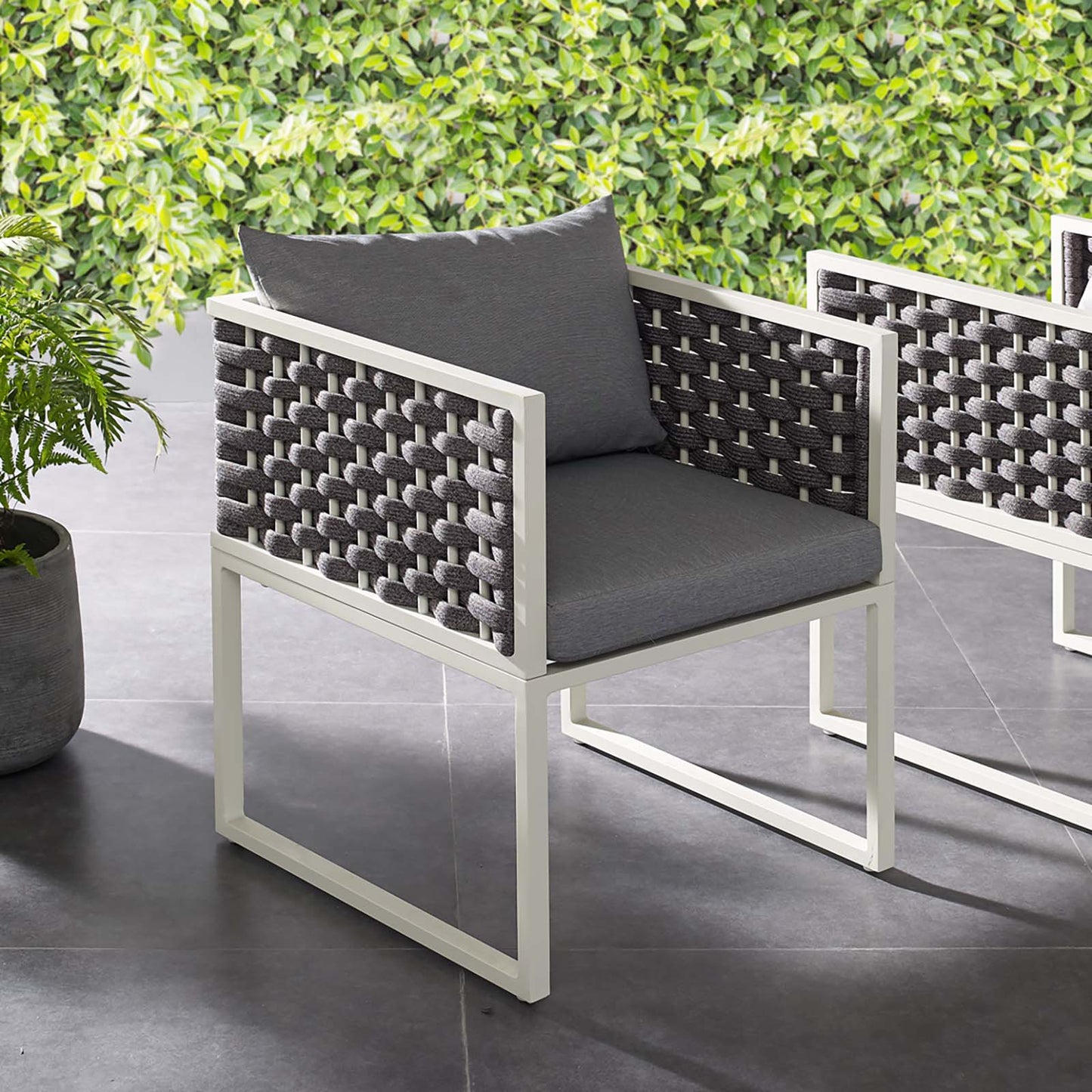 Stance Outdoor Patio Aluminum Dining Armchair White Gray EEI-3053-WHI-GRY