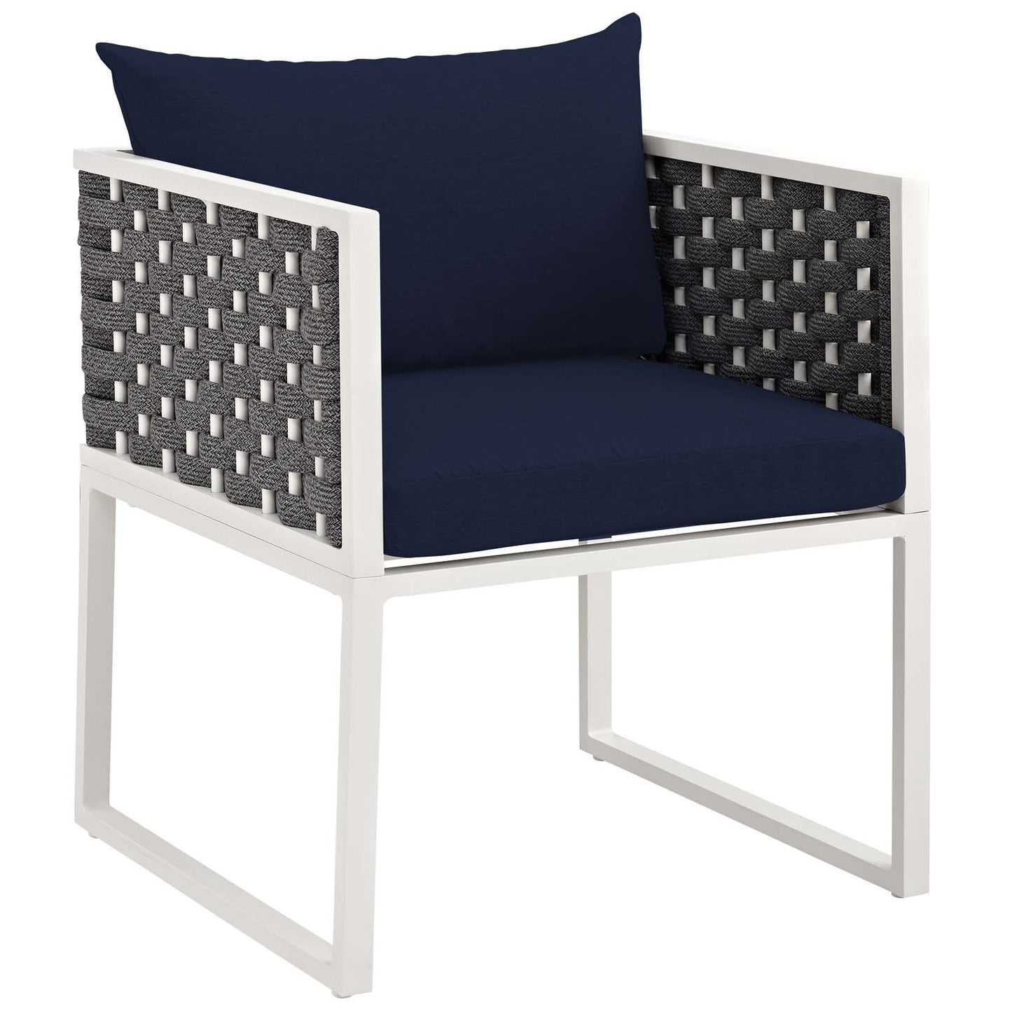 Stance Outdoor Patio Aluminum Dining Armchair White Navy EEI-3053-WHI-NAV