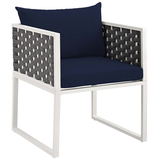 Stance Outdoor Patio Aluminum Dining Armchair White Navy EEI-3053-WHI-NAV