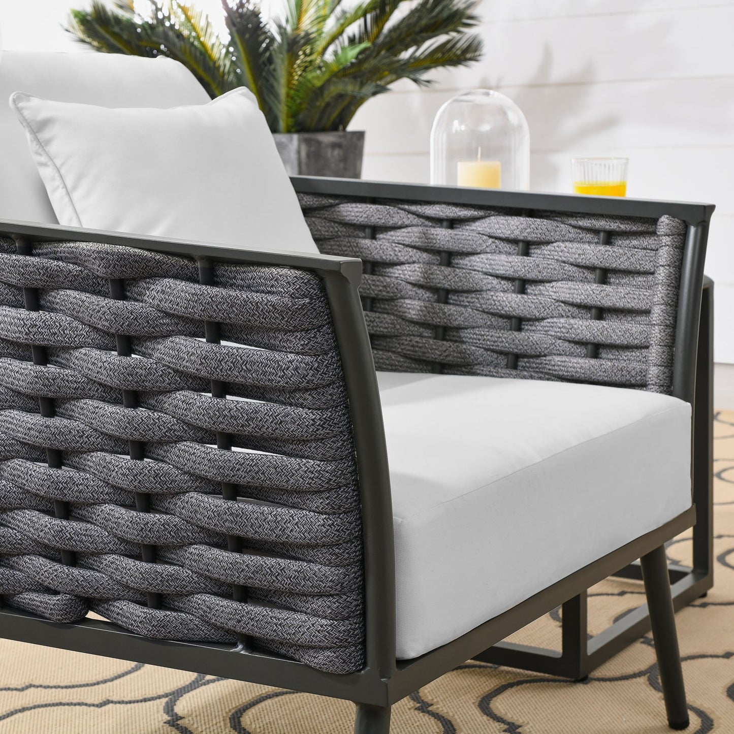 Stance Outdoor Patio Aluminum Armchair Gray White EEI-3054-GRY-WHI