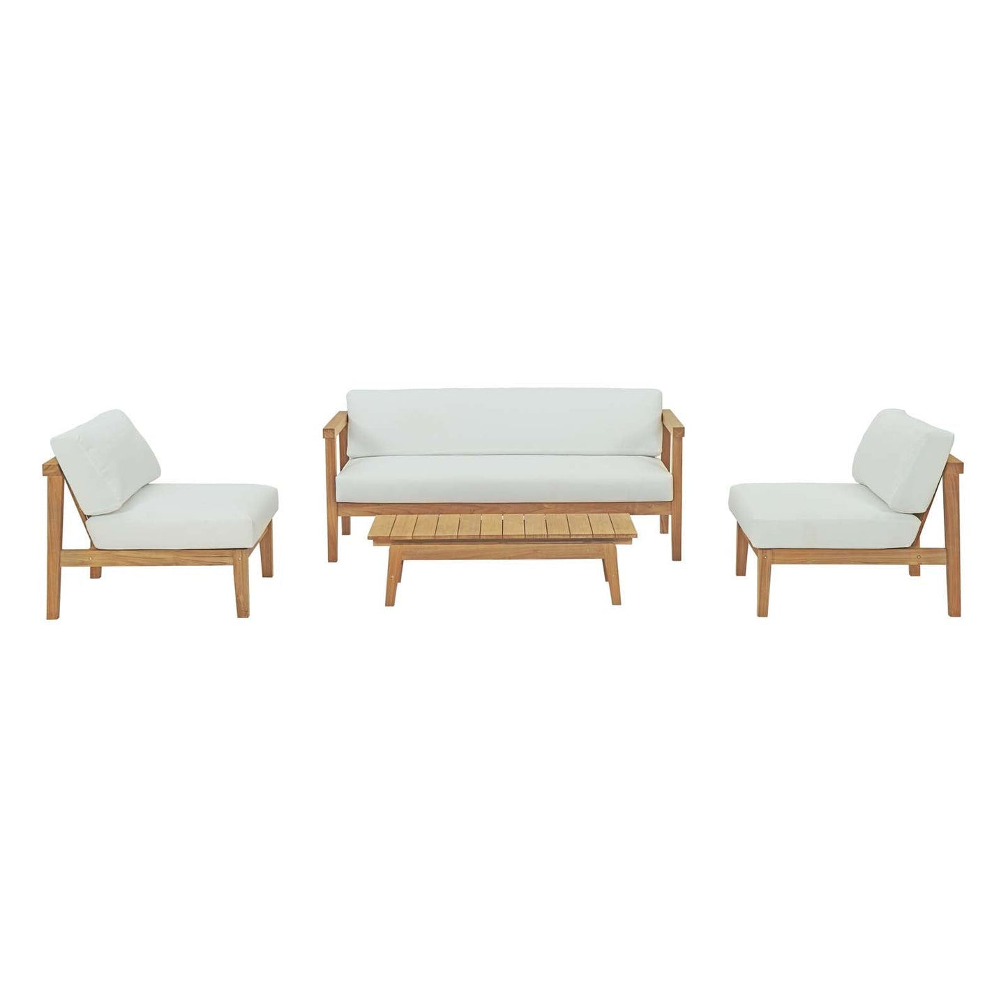 Bayport 4 Piece Outdoor Patio Teak Set Natural White EEI-3107-NAT-WHI-SET