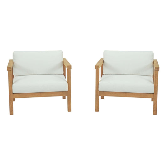 Bayport 2 Piece Outdoor Patio Teak Set Natural White EEI-3108-NAT-WHI-SET