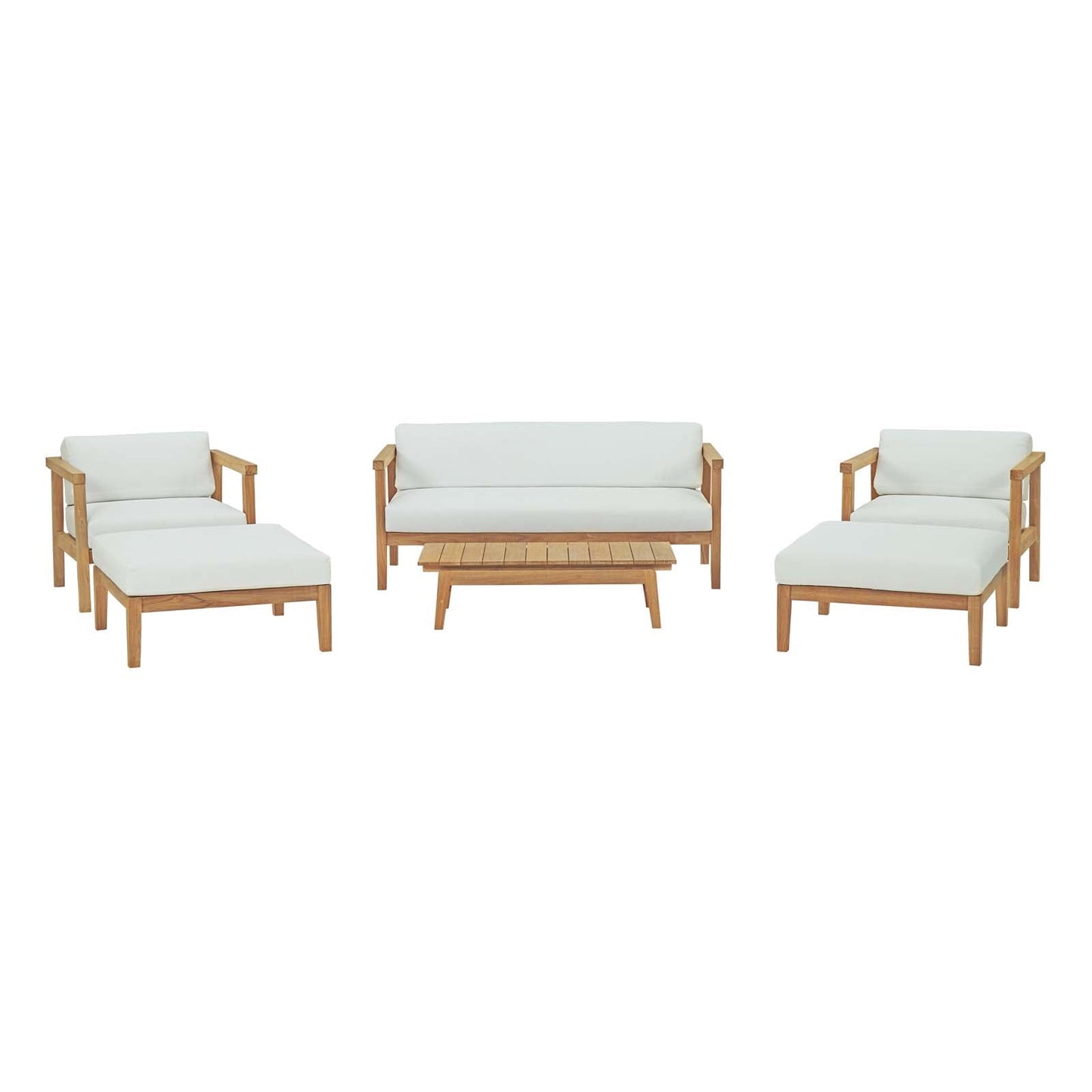 Bayport 6 Piece Outdoor Patio Teak Set Natural White EEI-3109-NAT-WHI-SET