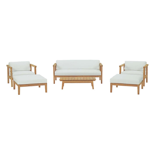 Bayport 6 Piece Outdoor Patio Teak Set Natural White EEI-3109-NAT-WHI-SET