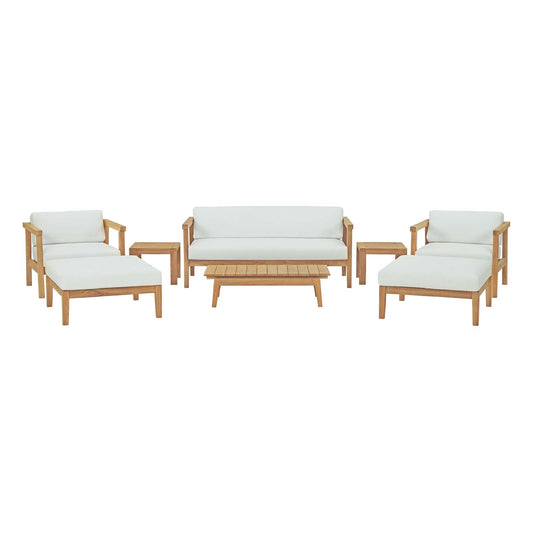 Bayport 8 Piece Outdoor Patio Teak Set Natural White EEI-3110-NAT-WHI-SET