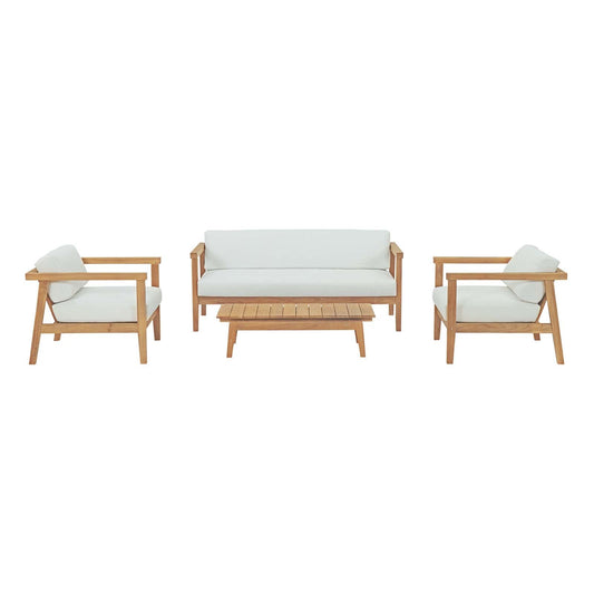 Bayport 4 Piece Outdoor Patio Teak Set Natural White EEI-3111-NAT-WHI-SET