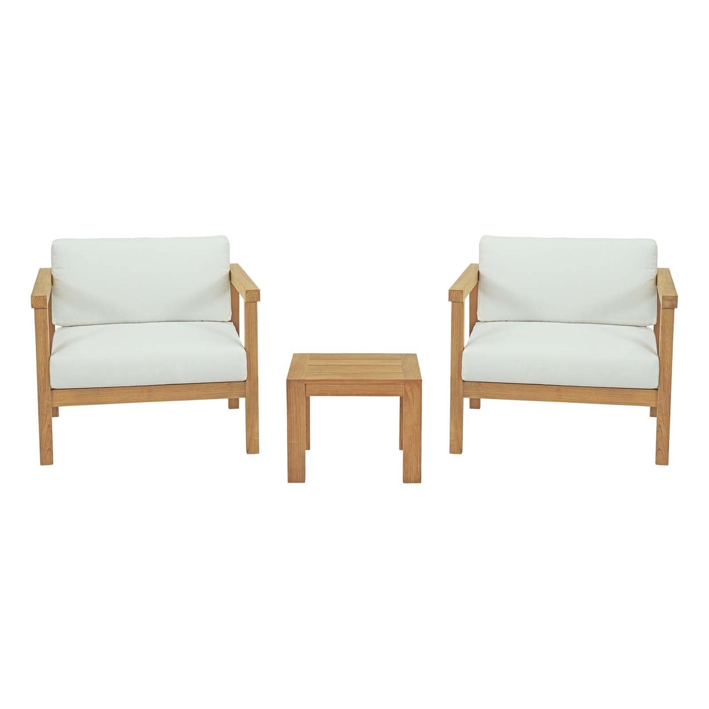 Bayport 3 Piece Outdoor Patio Teak Set Natural White EEI-3112-NAT-WHI-SET