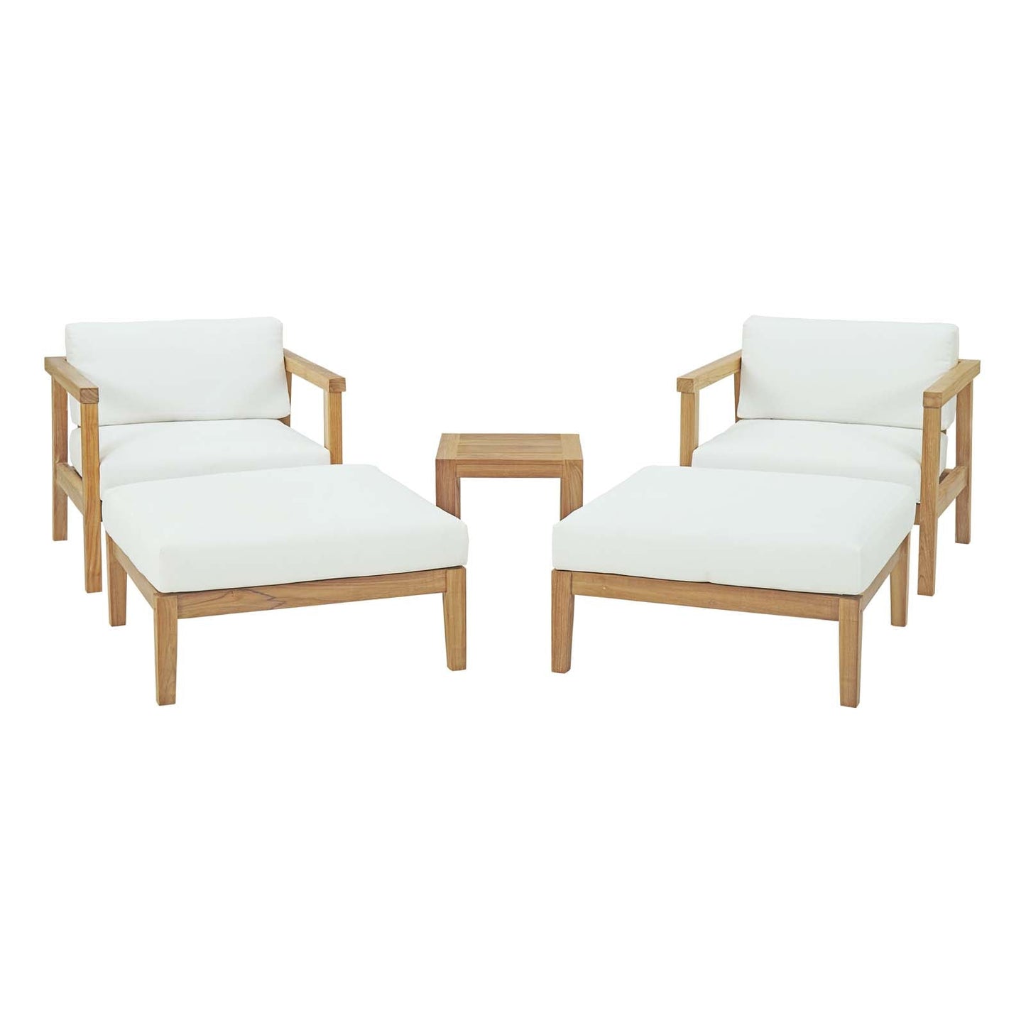 Bayport 5 Piece Outdoor Patio Teak Set Natural White EEI-3113-NAT-WHI-SET