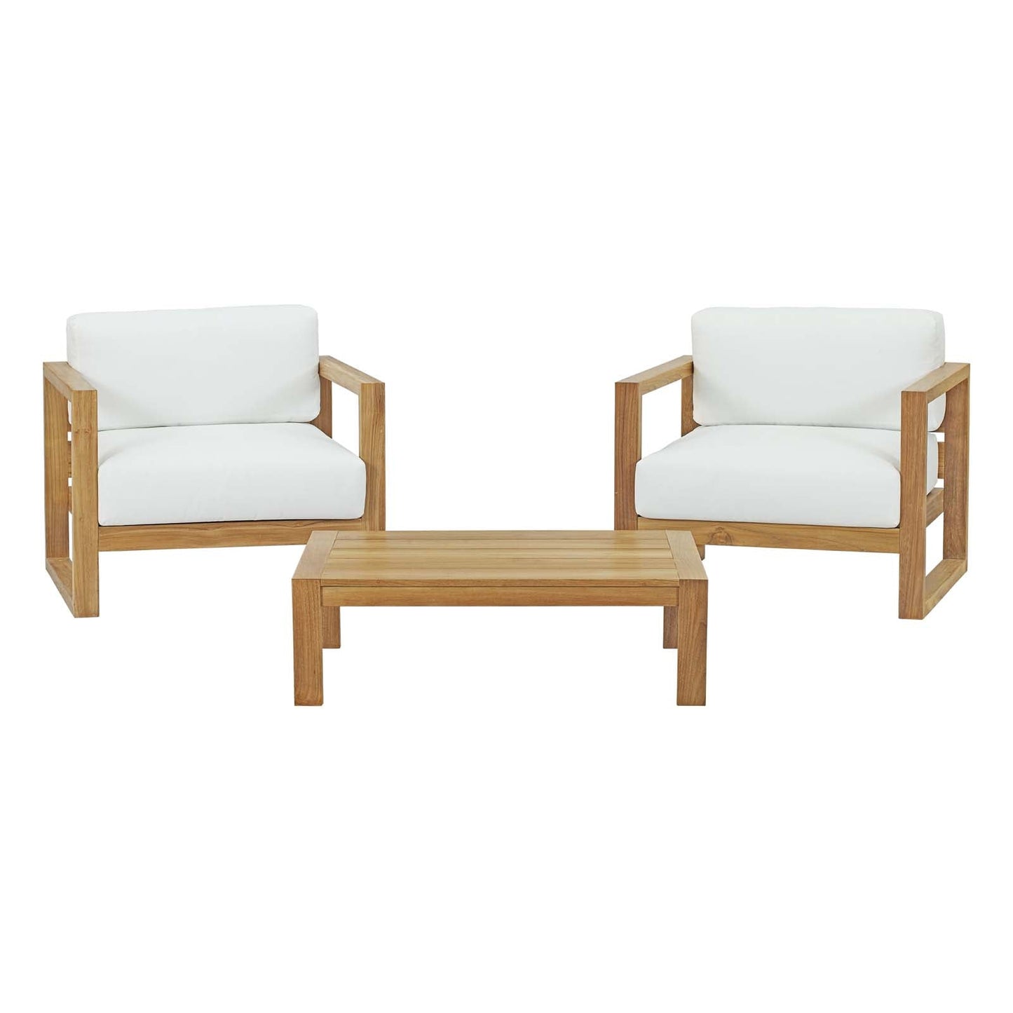 Upland 3 Piece Outdoor Patio Teak Set Natural White EEI-3114-NAT-WHI-SET