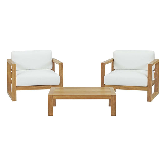 Upland 3 Piece Outdoor Patio Teak Set Natural White EEI-3114-NAT-WHI-SET