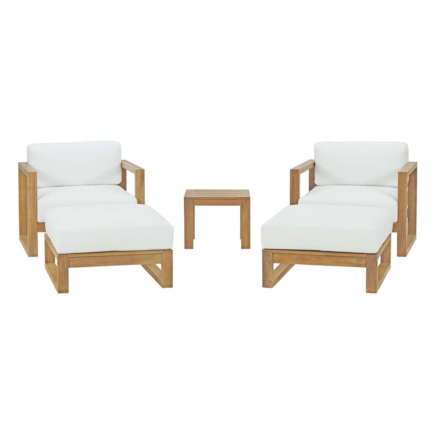 Upland 5 Piece Outdoor Patio Teak Set Natural White EEI-3115-NAT-WHI-SET