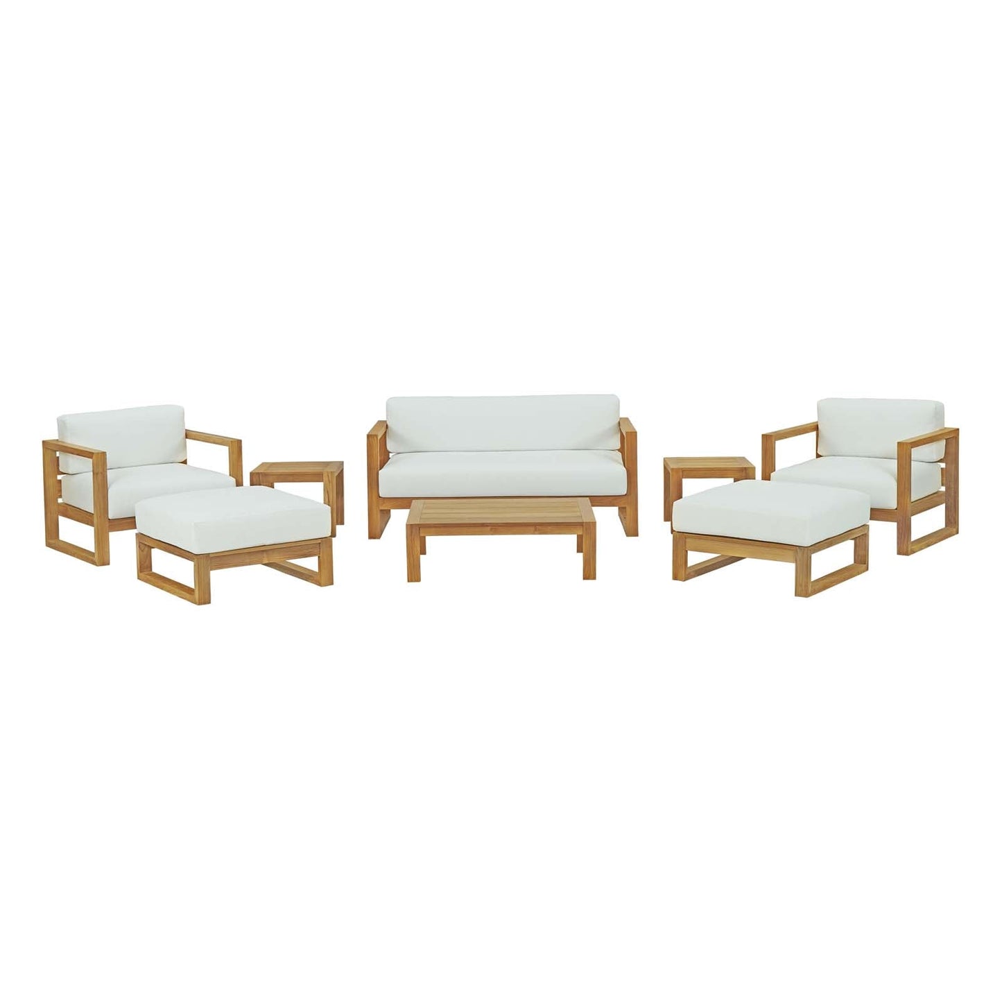 Upland 8 Piece Outdoor Patio Teak Set Natural White EEI-3117-NAT-WHI-SET