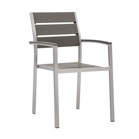 Shore Outdoor Patio Aluminum Dining Armchair Silver Gray EEI-3130-SLV-GRY