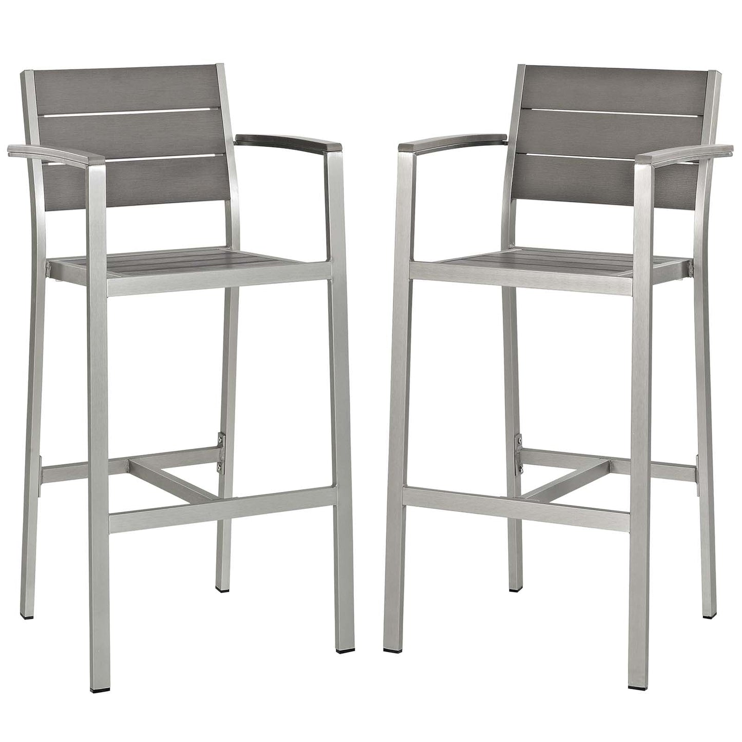 Shore Bar Stool Outdoor Patio Aluminum Set of 2 Silver Gray EEI-3155-SLV-GRY-SET