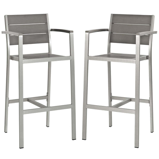 Shore Bar Stool Outdoor Patio Aluminum Set of 2 Silver Gray EEI-3155-SLV-GRY-SET