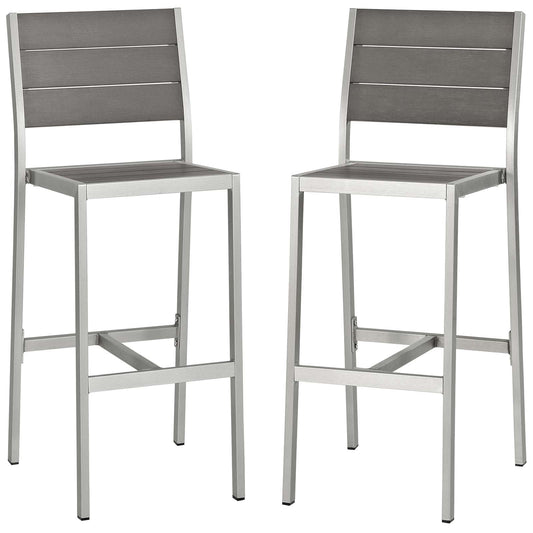 Shore Armless Bar Stool Outdoor Patio Aluminum Set of 2 Silver Gray EEI-3156-SLV-GRY-SET