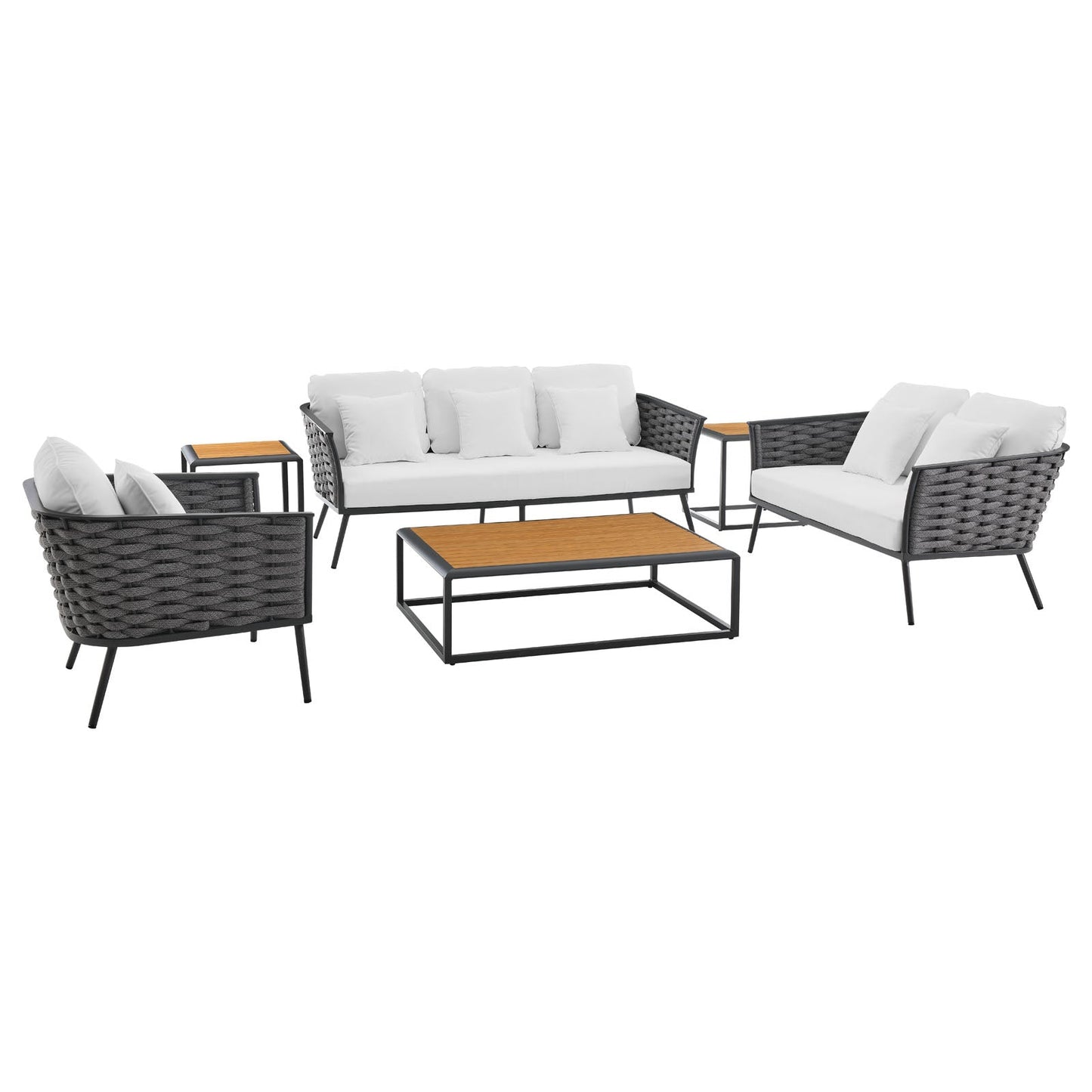 Stance 6 Piece Outdoor Patio Aluminum Sectional Sofa Set Gray White EEI-3159-GRY-WHI-SET