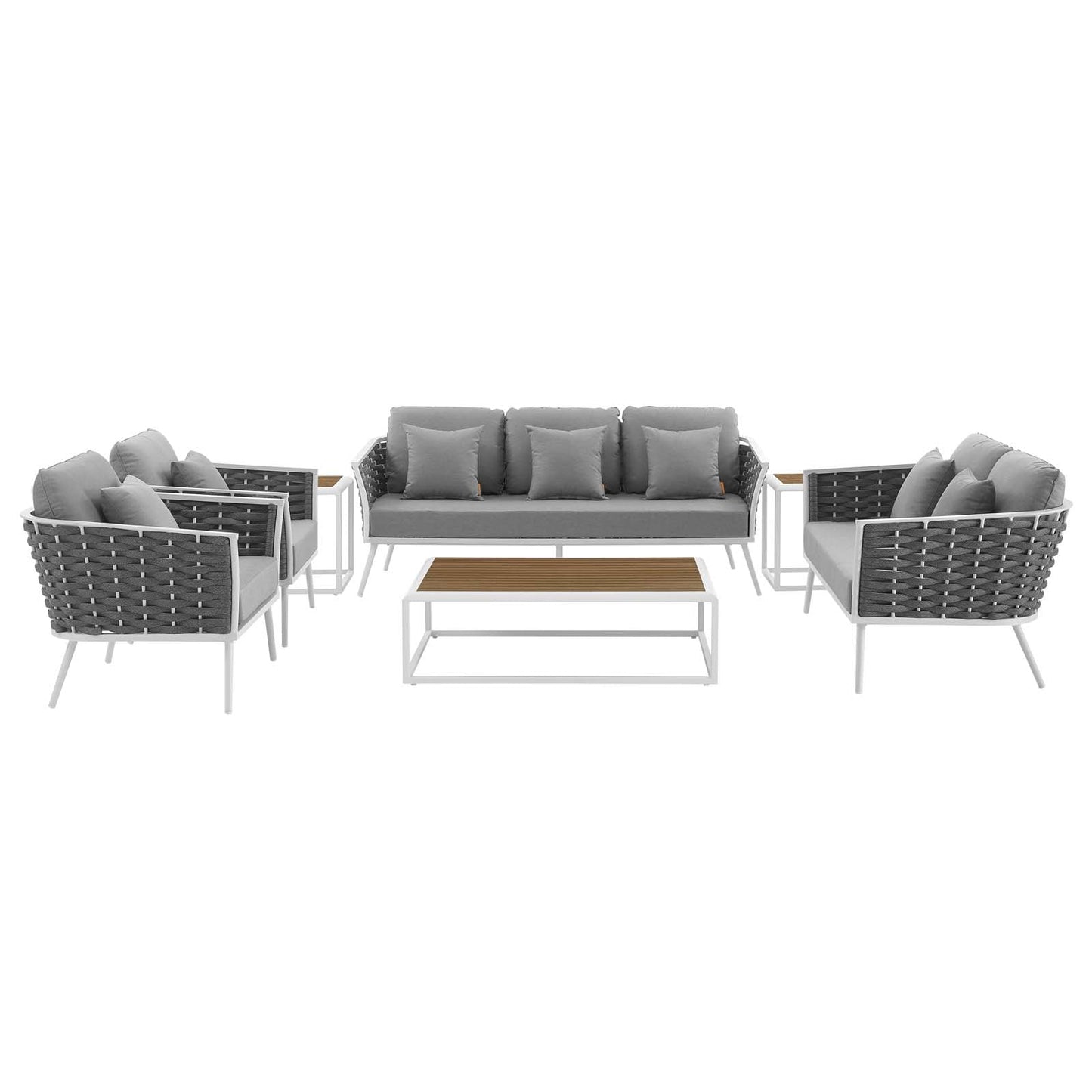 Stance 7 Piece Outdoor Patio Aluminum Sectional Sofa Set White Gray EEI-3160-WHI-GRY-SET