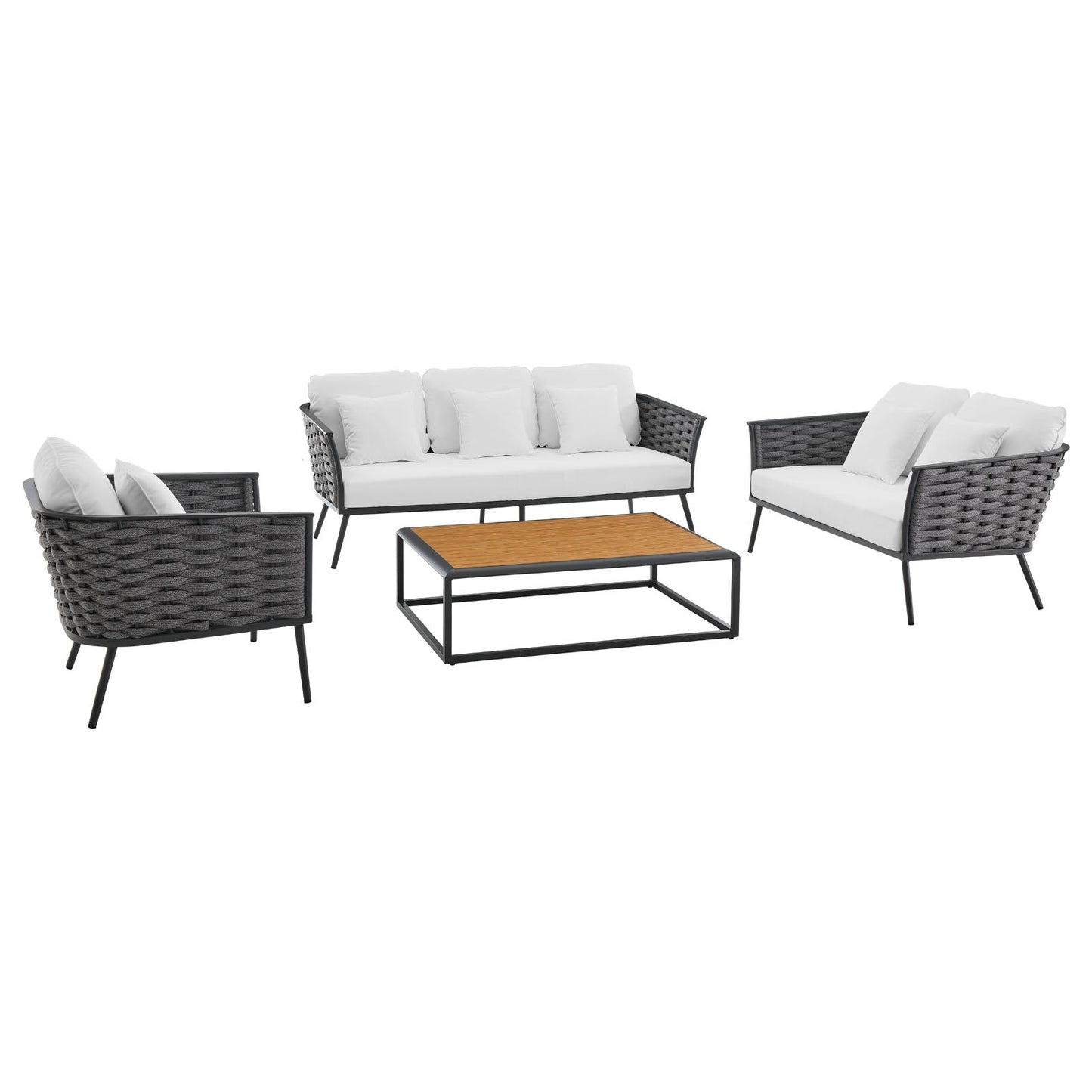 Stance 4 Piece Outdoor Patio Aluminum Sectional Sofa Set Gray White EEI-3161-GRY-WHI-SET