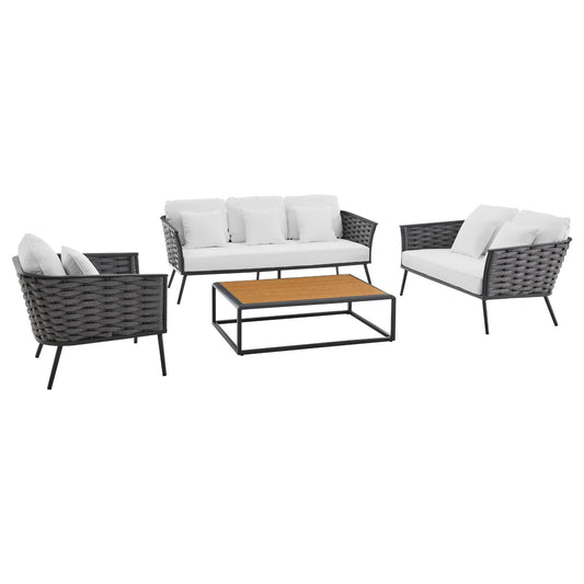 Stance 4 Piece Outdoor Patio Aluminum Sectional Sofa Set Gray White EEI-3161-GRY-WHI-SET