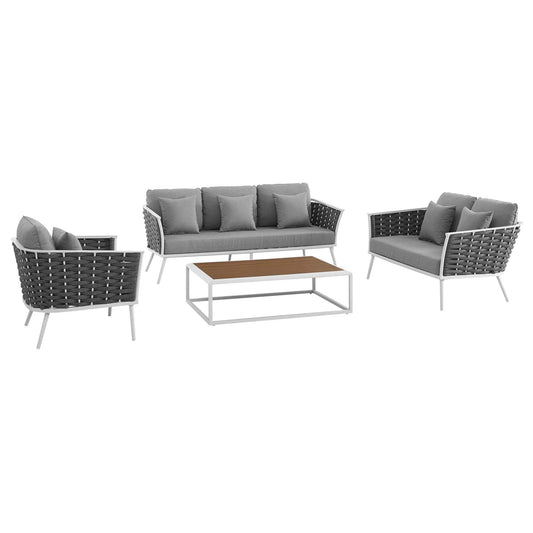 Stance 4 Piece Outdoor Patio Aluminum Sectional Sofa Set White Gray EEI-3161-WHI-GRY-SET