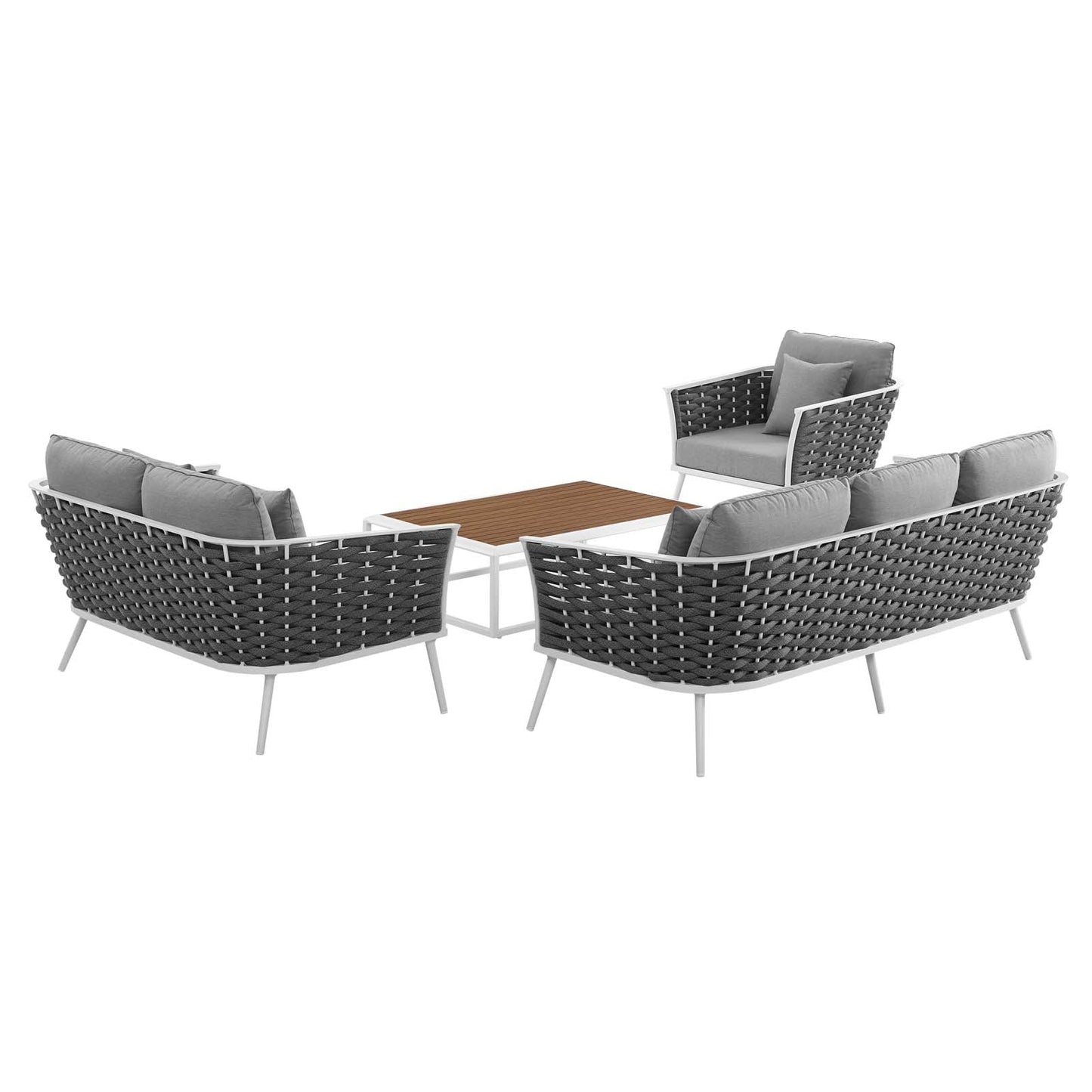 Stance 4 Piece Outdoor Patio Aluminum Sectional Sofa Set White Gray EEI-3161-WHI-GRY-SET