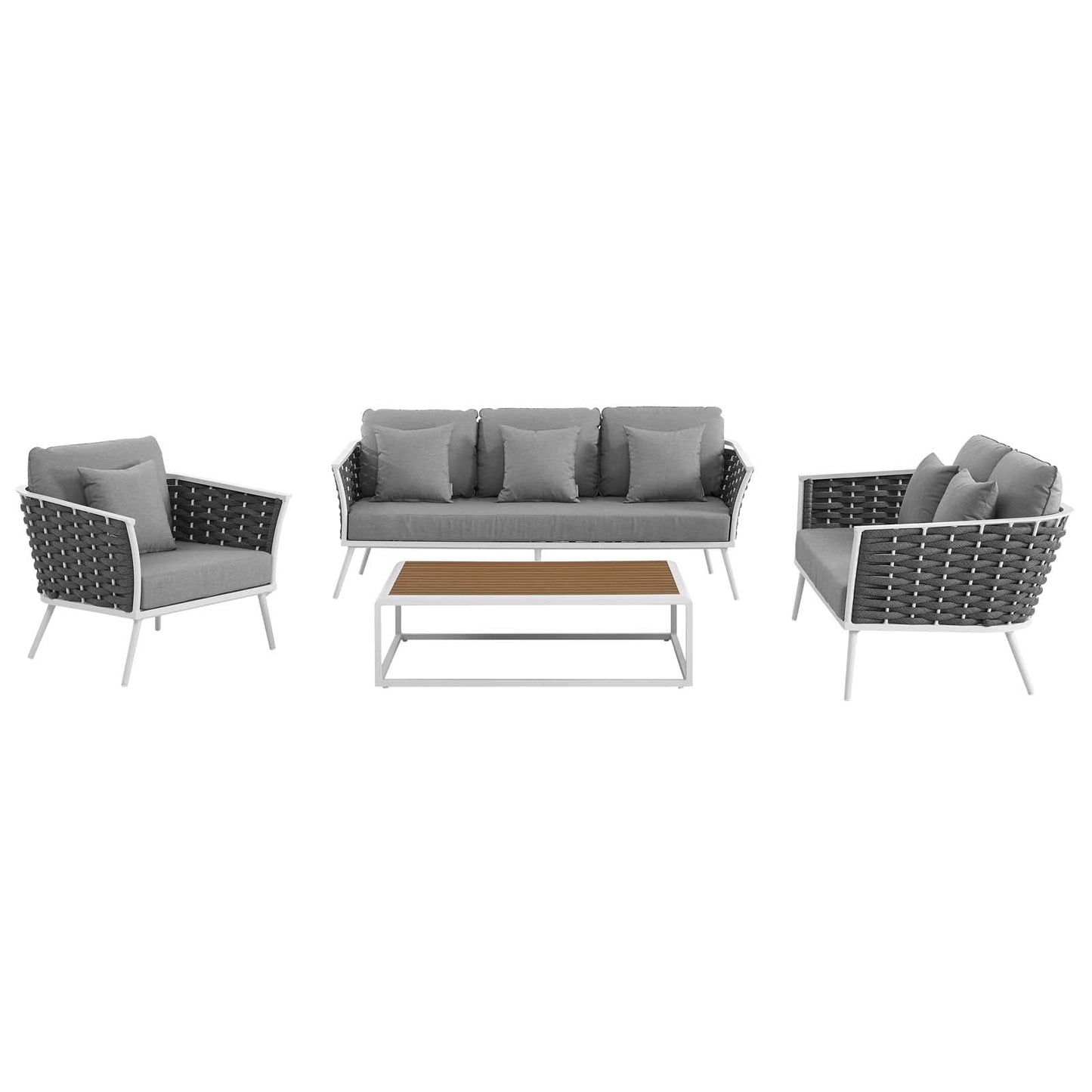 Stance 4 Piece Outdoor Patio Aluminum Sectional Sofa Set White Gray EEI-3161-WHI-GRY-SET