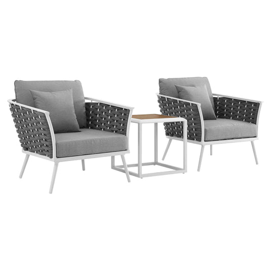 Stance 3 Piece Outdoor Patio Aluminum Sectional Sofa Set White Gray EEI-3163-WHI-GRY-SET