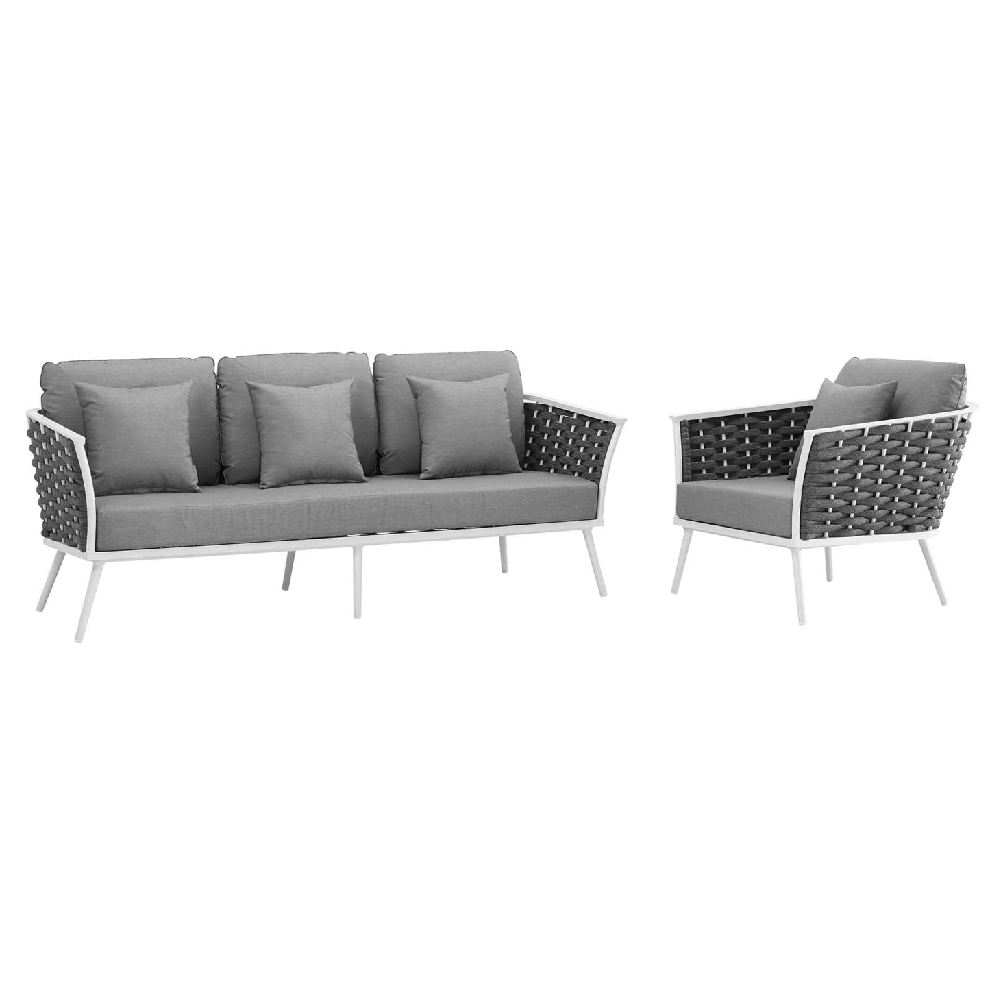 Stance 2 Piece Outdoor Patio Aluminum Sectional Sofa Set White Gray EEI-3164-WHI-GRY-SET