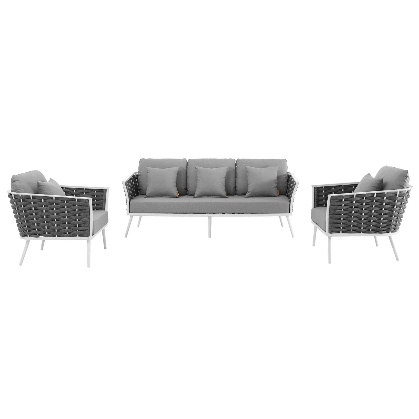 Stance 3 Piece Outdoor Patio Aluminum Sectional Sofa Set White Gray EEI-3165-WHI-GRY-SET