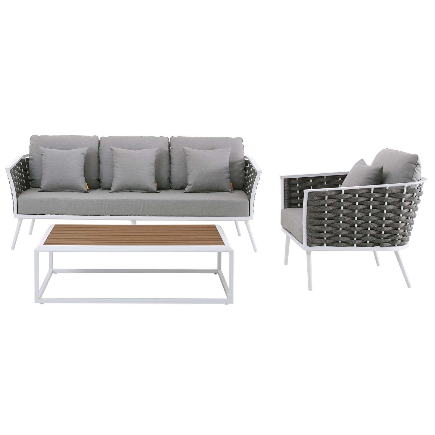 Stance 3 Piece Outdoor Patio Aluminum Sectional Sofa Set White Gray EEI-3166-WHI-GRY-SET