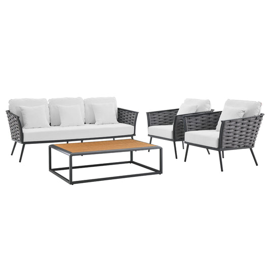 Stance 4 Piece Outdoor Patio Aluminum Sectional Sofa Set Gray White EEI-3167-GRY-WHI-SET