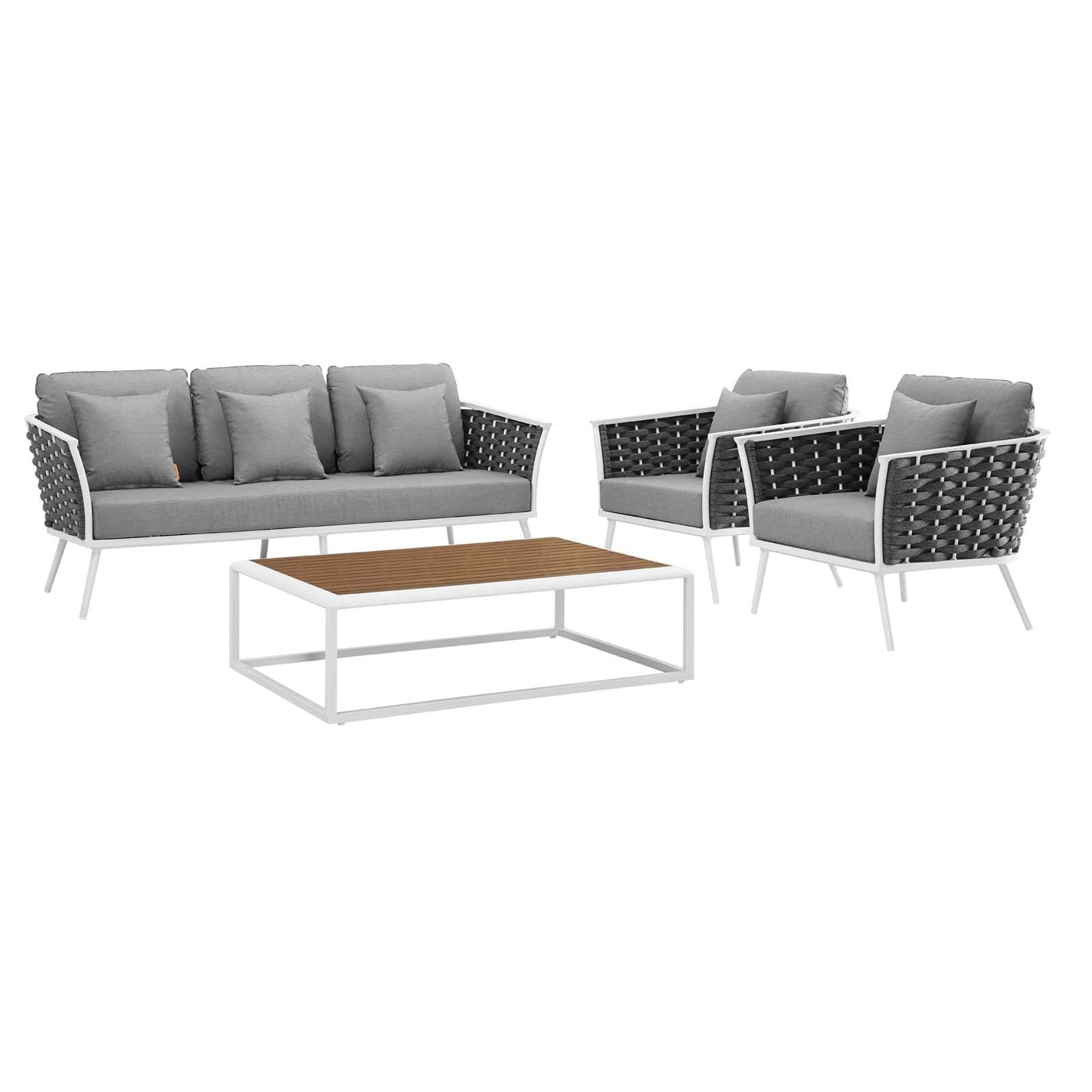 Stance 4 Piece Outdoor Patio Aluminum Sectional Sofa Set White Gray EEI-3167-WHI-GRY-SET