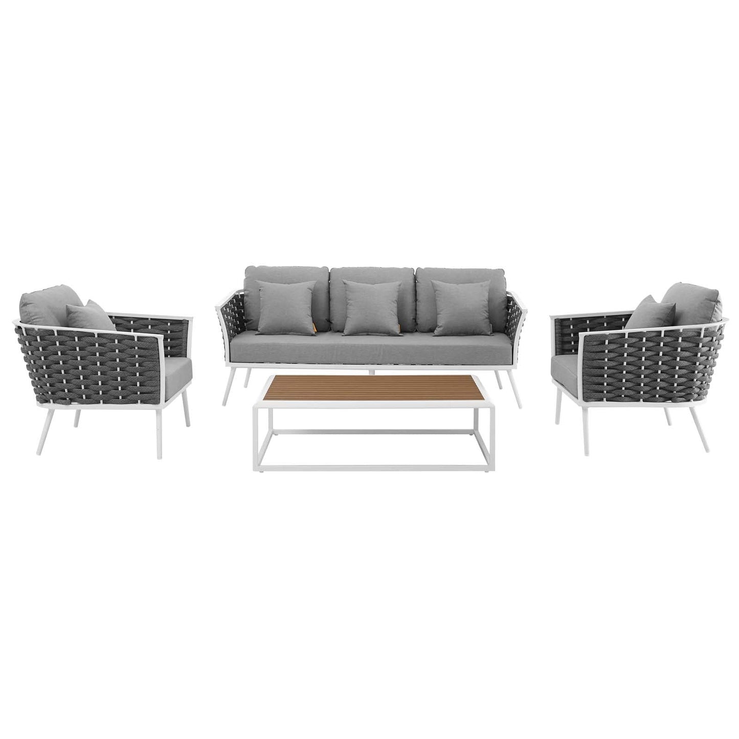 Stance 4 Piece Outdoor Patio Aluminum Sectional Sofa Set White Gray EEI-3167-WHI-GRY-SET