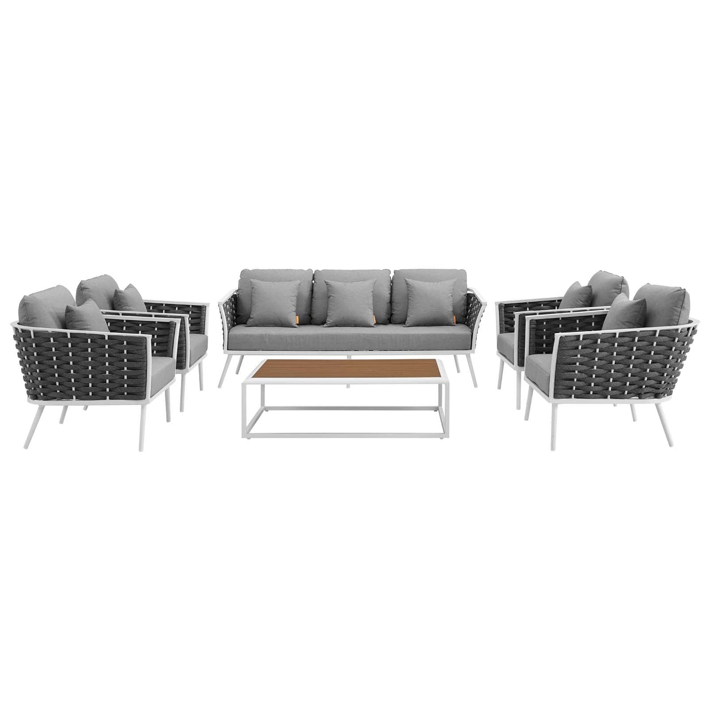 Stance 6 Piece Outdoor Patio Aluminum Sectional Sofa Set White Gray EEI-3168-WHI-GRY-SET