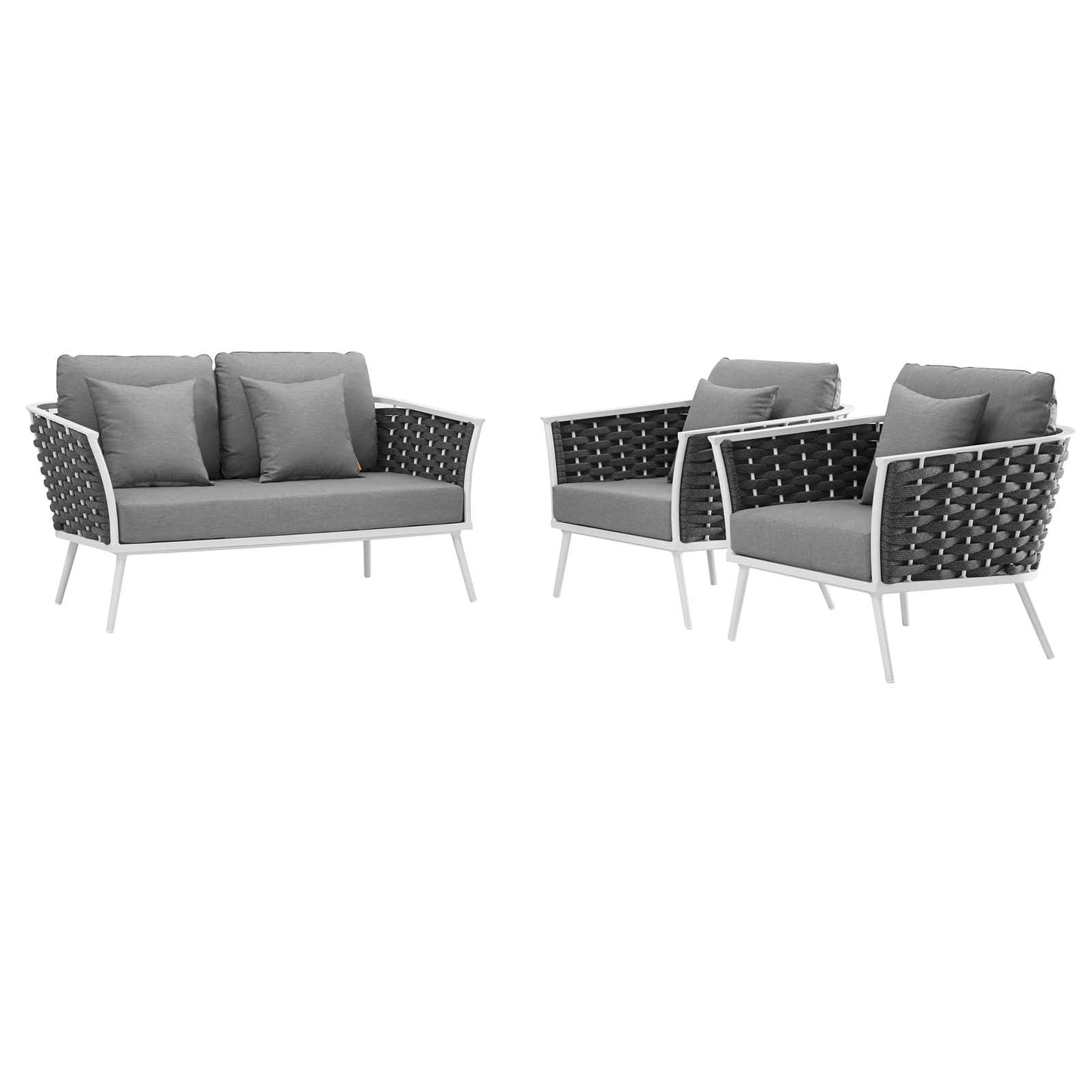 Stance 3 Piece Outdoor Patio Aluminum Sectional Sofa Set White Gray EEI-3170-WHI-GRY-SET