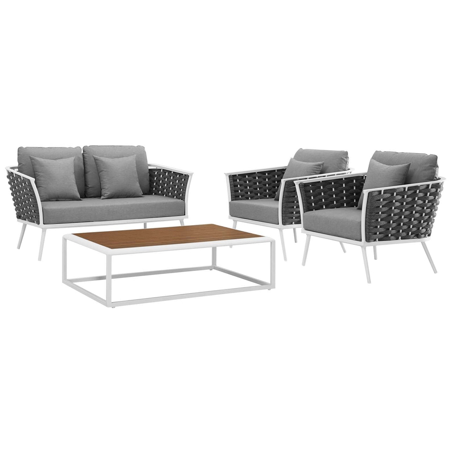 Stance 4 Piece Outdoor Patio Aluminum Sectional Sofa Set White Gray EEI-3172-WHI-GRY-SET