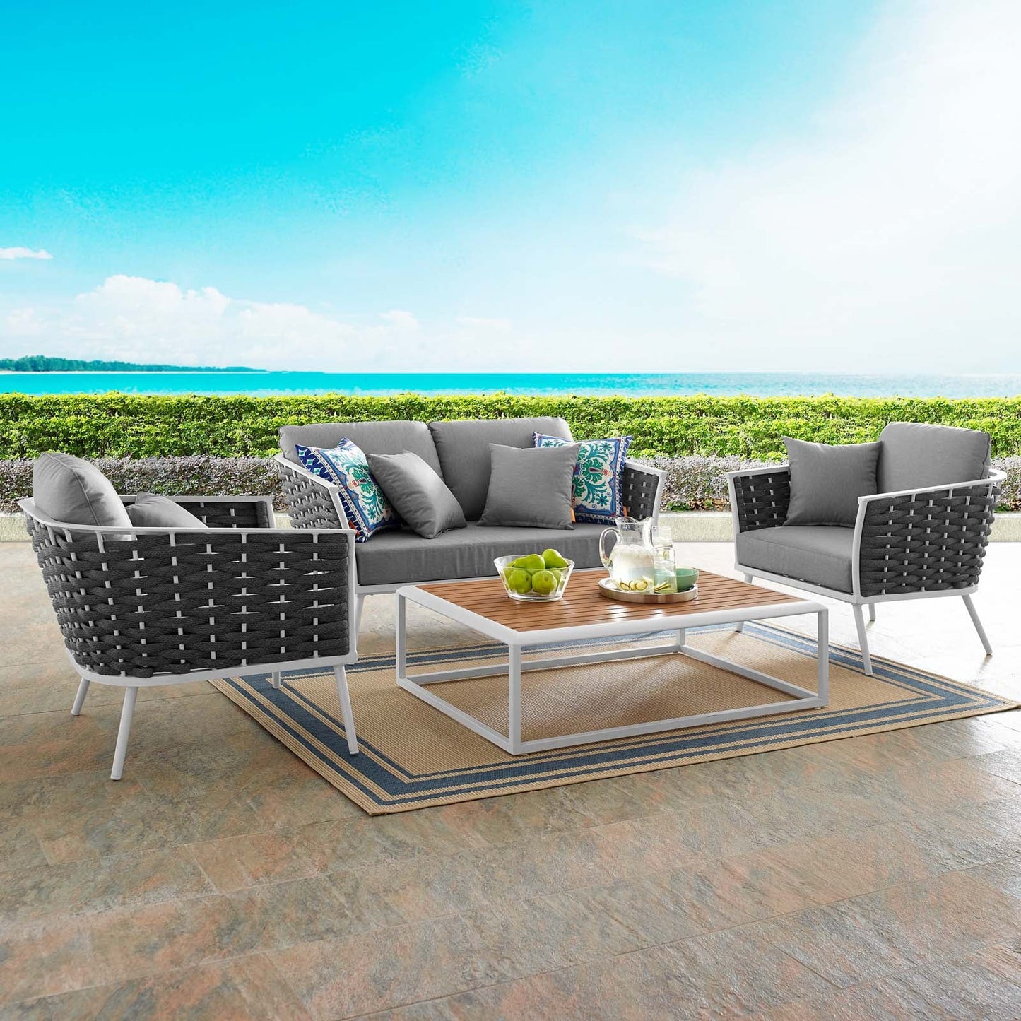 Stance 4 Piece Outdoor Patio Aluminum Sectional Sofa Set White Gray EEI-3172-WHI-GRY-SET