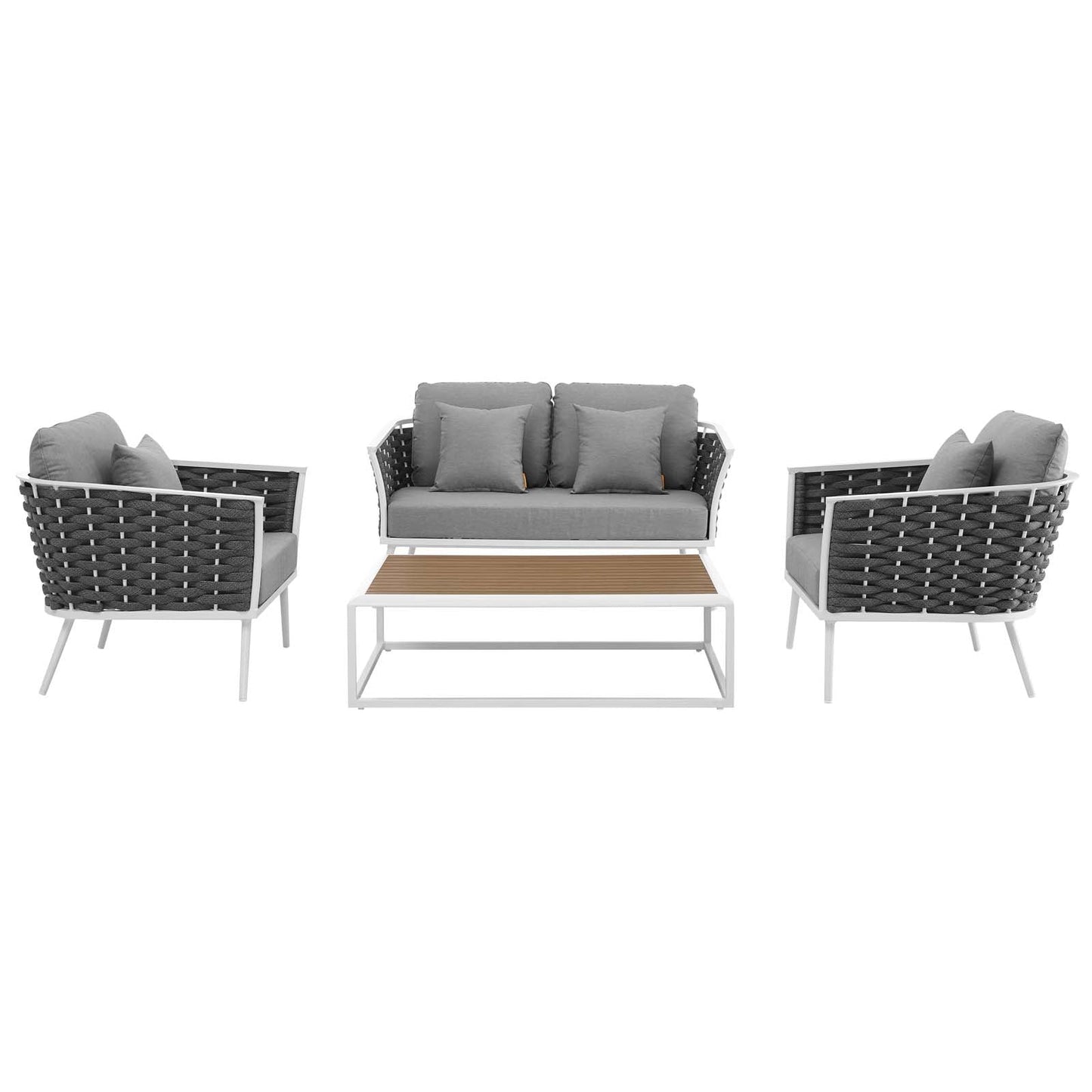 Stance 4 Piece Outdoor Patio Aluminum Sectional Sofa Set White Gray EEI-3172-WHI-GRY-SET