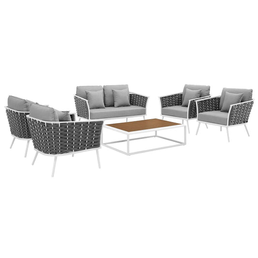 Stance 6 Piece Outdoor Patio Aluminum Sectional Sofa Set White Gray EEI-3173-WHI-GRY-SET