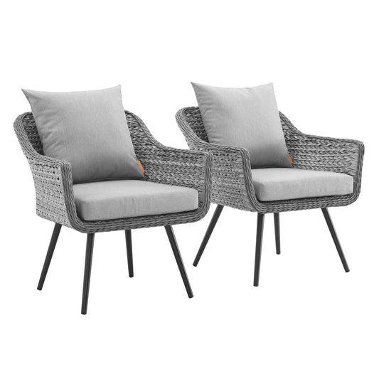 Endeavor Armchair Outdoor Patio Wicker Rattan Set of 2 Gray Gray EEI-3176-GRY-GRY-SET