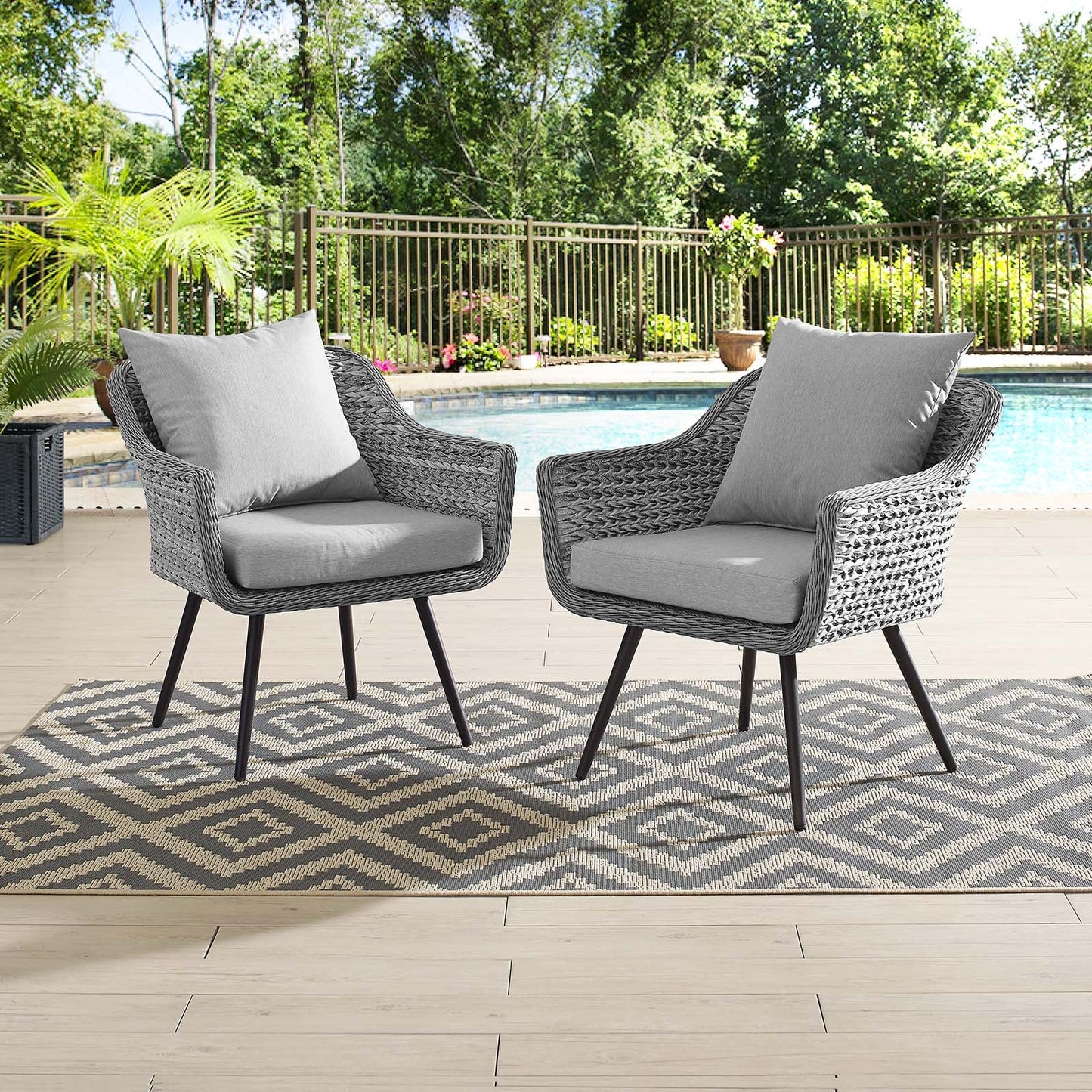 Endeavor Armchair Outdoor Patio Wicker Rattan Set of 2 Gray Gray EEI-3176-GRY-GRY-SET