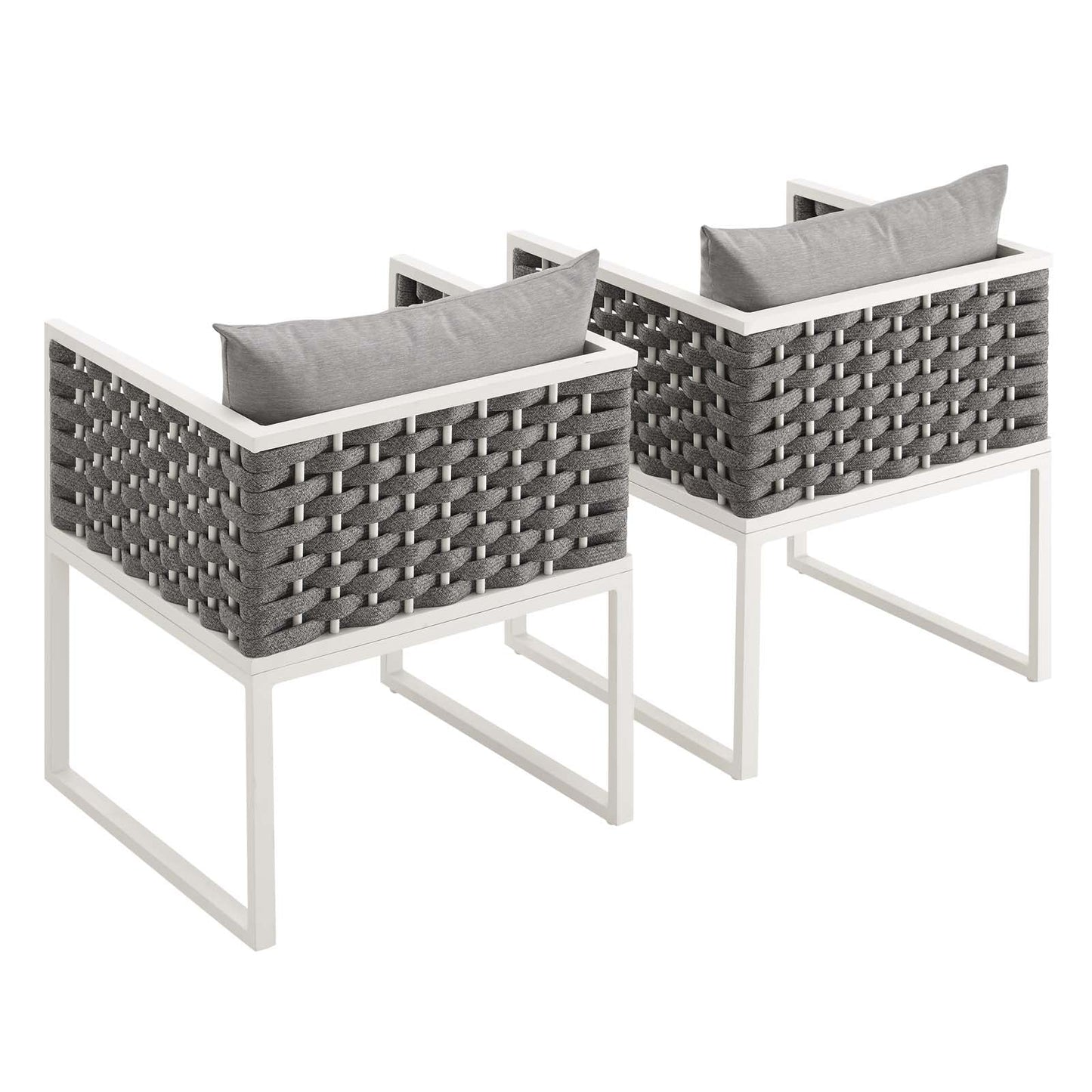 Stance Dining Armchair Outdoor Patio Aluminum Set of 2 White Gray EEI-3183-WHI-GRY-SET