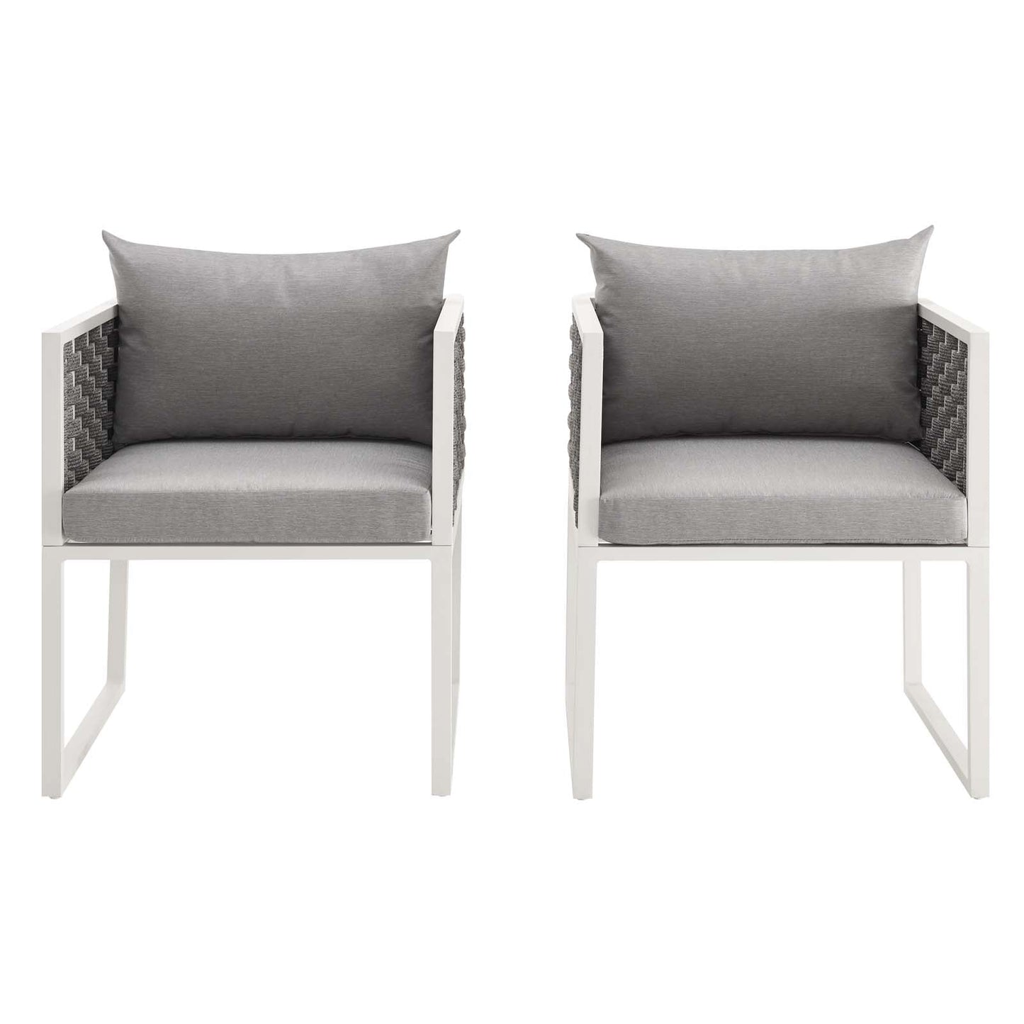 Stance Dining Armchair Outdoor Patio Aluminum Set of 2 White Gray EEI-3183-WHI-GRY-SET