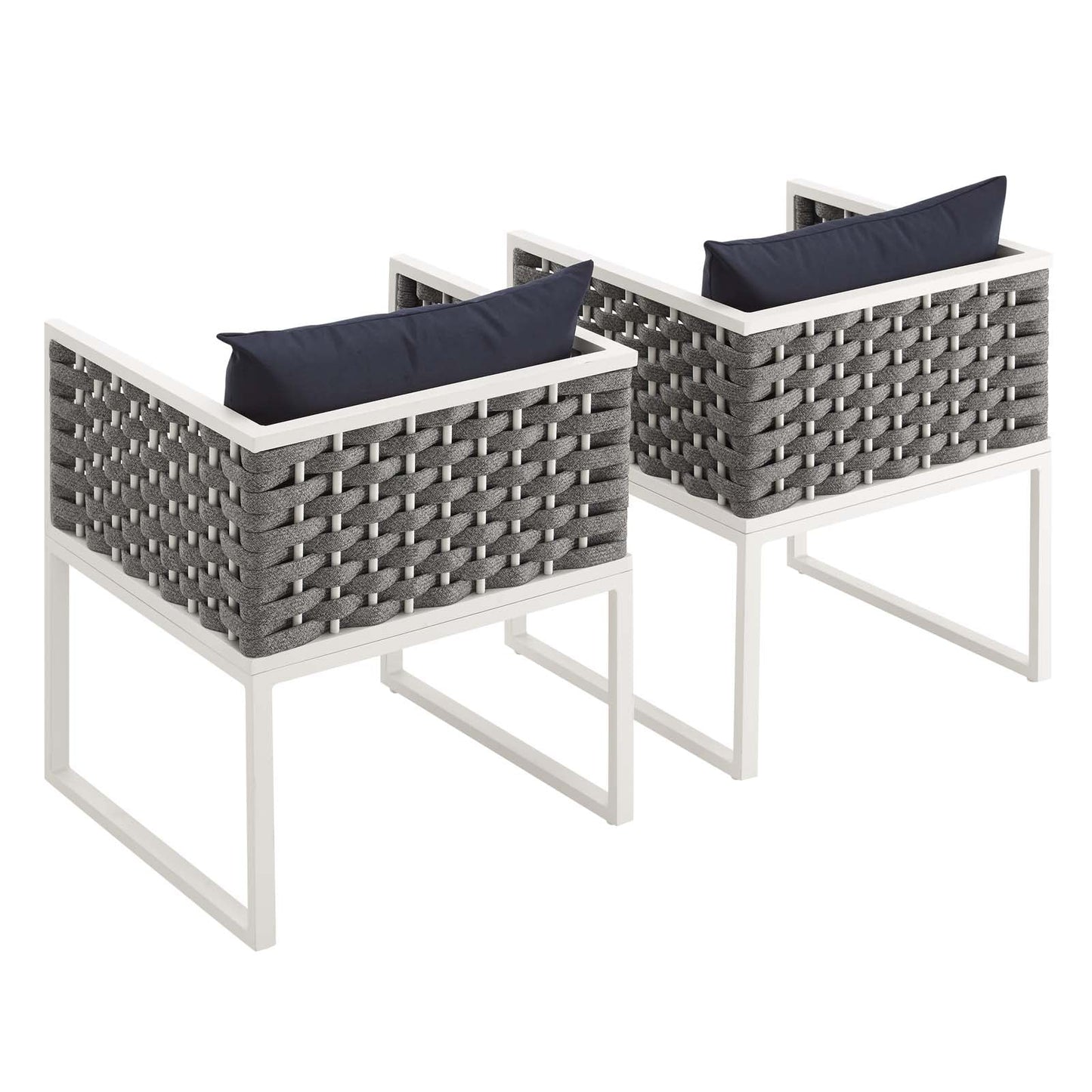 Stance Dining Armchair Outdoor Patio Aluminum Set of 2 White Navy EEI-3183-WHI-NAV-SET