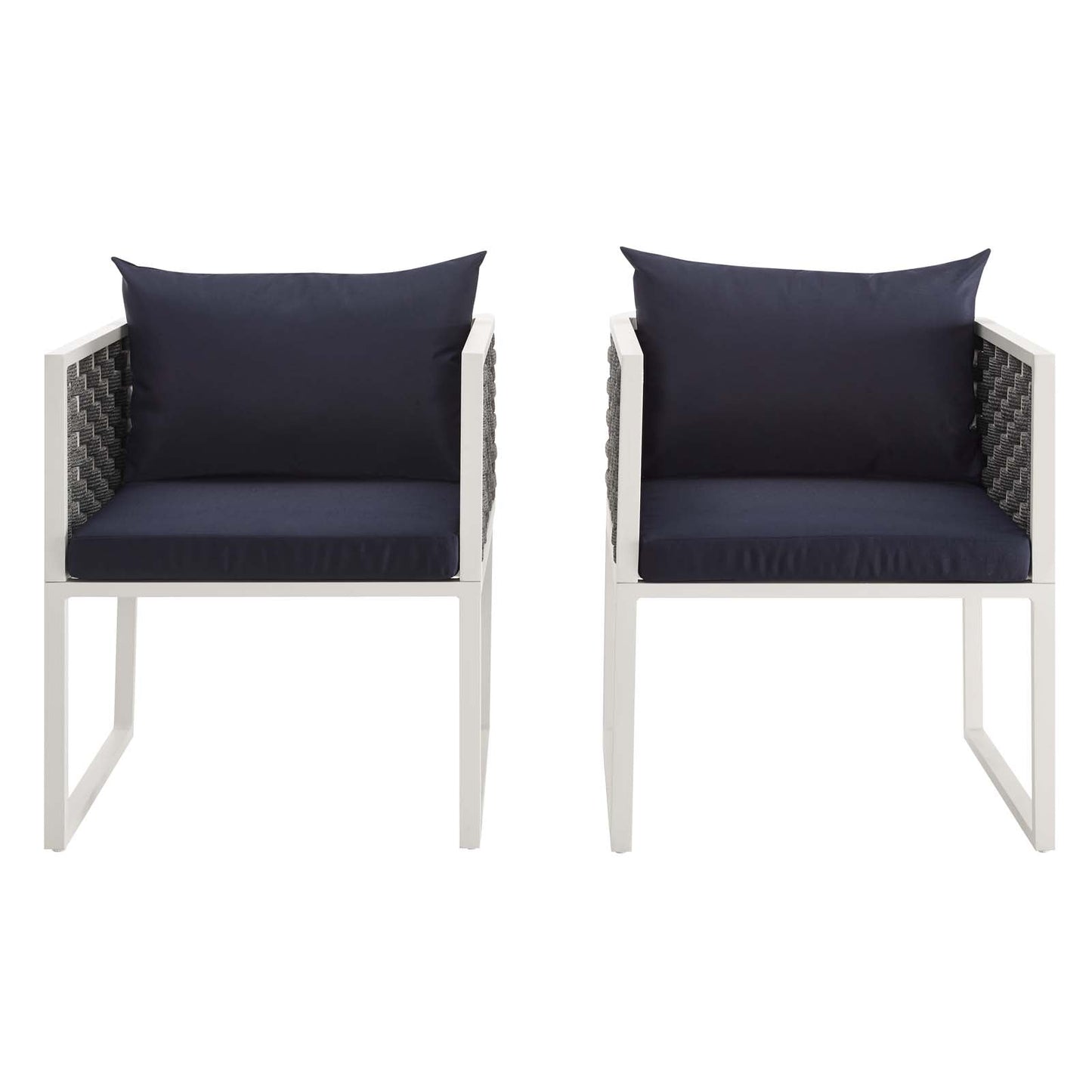 Stance Dining Armchair Outdoor Patio Aluminum Set of 2 White Navy EEI-3183-WHI-NAV-SET