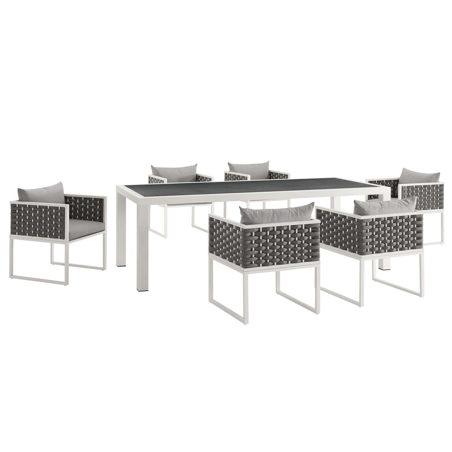 Stance 7 Piece Outdoor Patio Aluminum Dining Set White Gray EEI-3185-WHI-GRY-SET