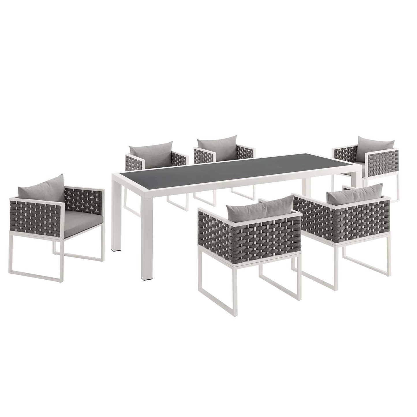 Stance 7 Piece Outdoor Patio Aluminum Dining Set White Gray EEI-3185-WHI-GRY-SET