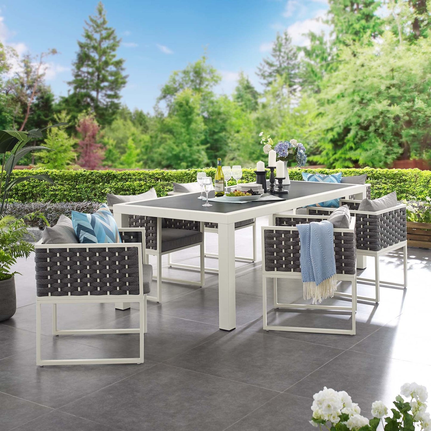 Stance 7 Piece Outdoor Patio Aluminum Dining Set White Gray EEI-3185-WHI-GRY-SET