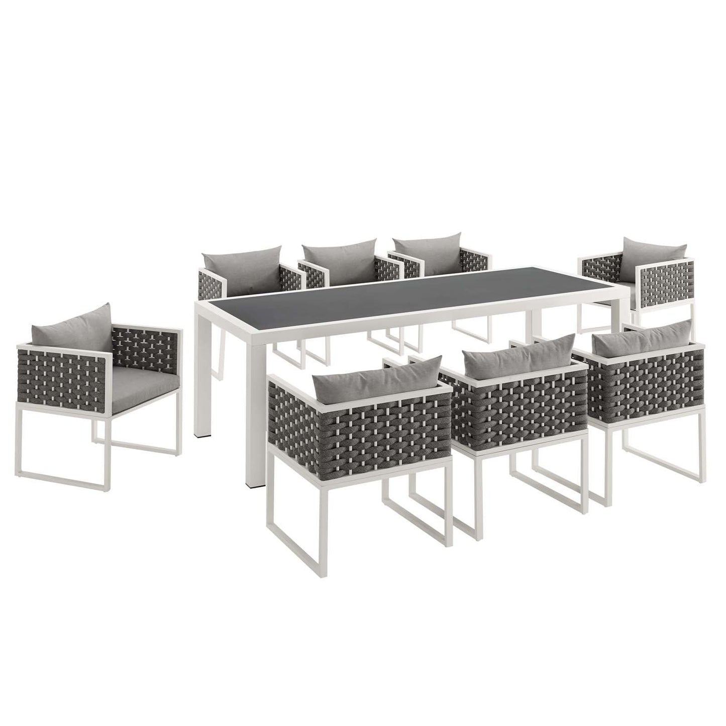 Stance 9 Piece Outdoor Patio Aluminum Dining Set White Gray EEI-3186-WHI-GRY-SET